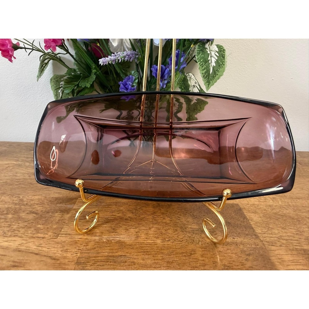 Vintage Hazel-Atlas Amethyst Glass Rectangular Serving‎ Dish Mid Century Modern